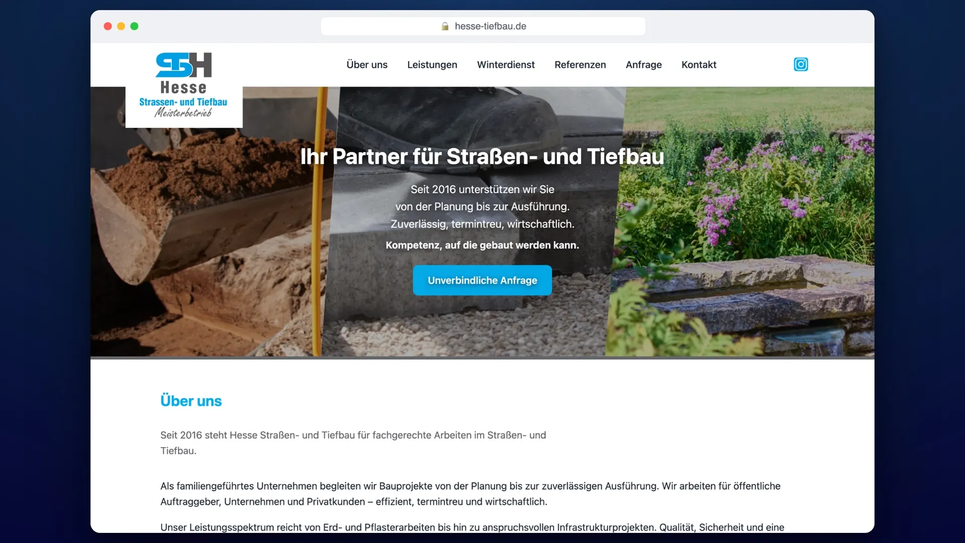 Website von Strassen- und Tiefbau Hesse im Browser-Fenster